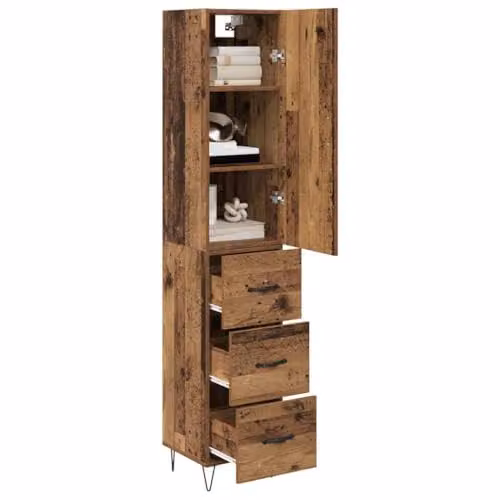 vidaXL Modern Highboard in Brown Wood and Metal with Hinged Doors, W/D/H: 34.5 x 34 x 90 cm
