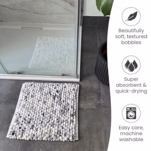 Allure Bath Fashions Marl Chunky Bobble Square Bath Mat, Non-Slip and Quick-Drying, Dark Grey, W/D/H: 50 x 50 x 1 cm – 4