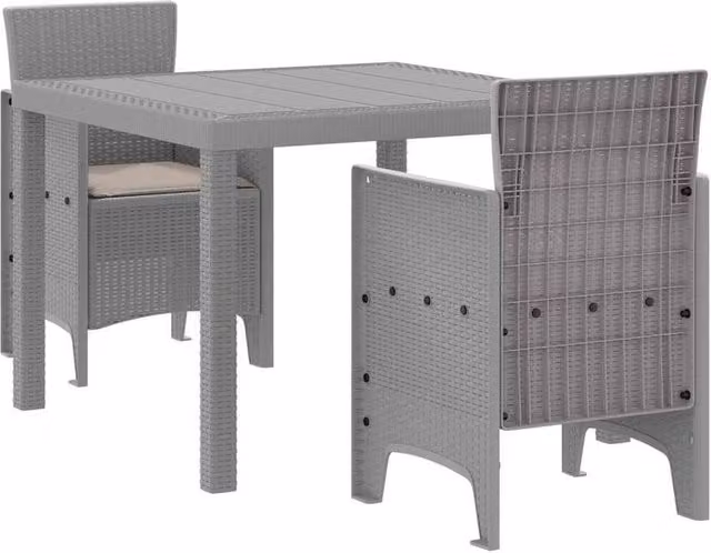Berkfield Home 3 Piece Modern Garden Dining Set with Light Grey Cushions and Poly Rattan – 1