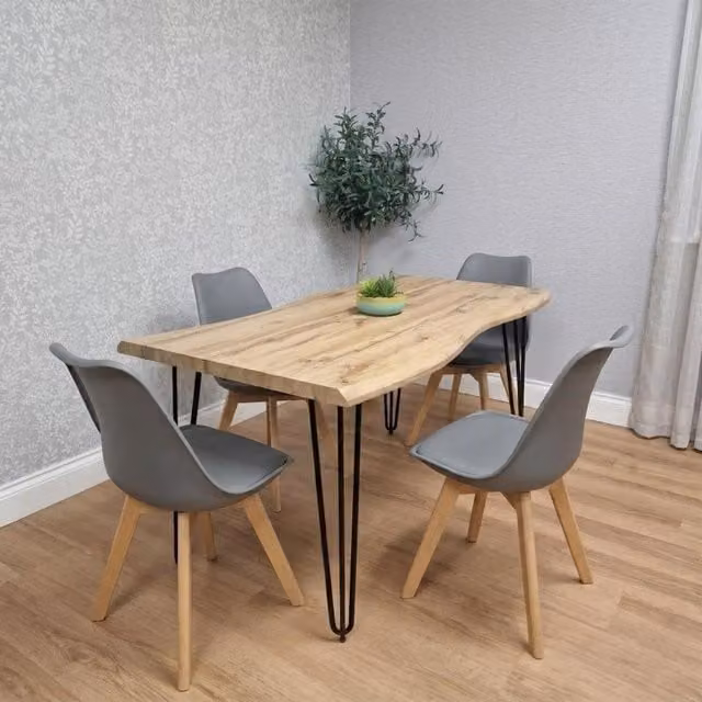 KOSY KOALA Modern Dining Table Set with 4 Grey Chairs, Brown Rectangular Table and Metal Legs for Kitchen or Dining Room