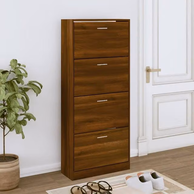 Berkfield Home Modern Oak Shoe Cabinet in Brown, W: 63 cm, D: 24 cm, H: 147 cm – 1