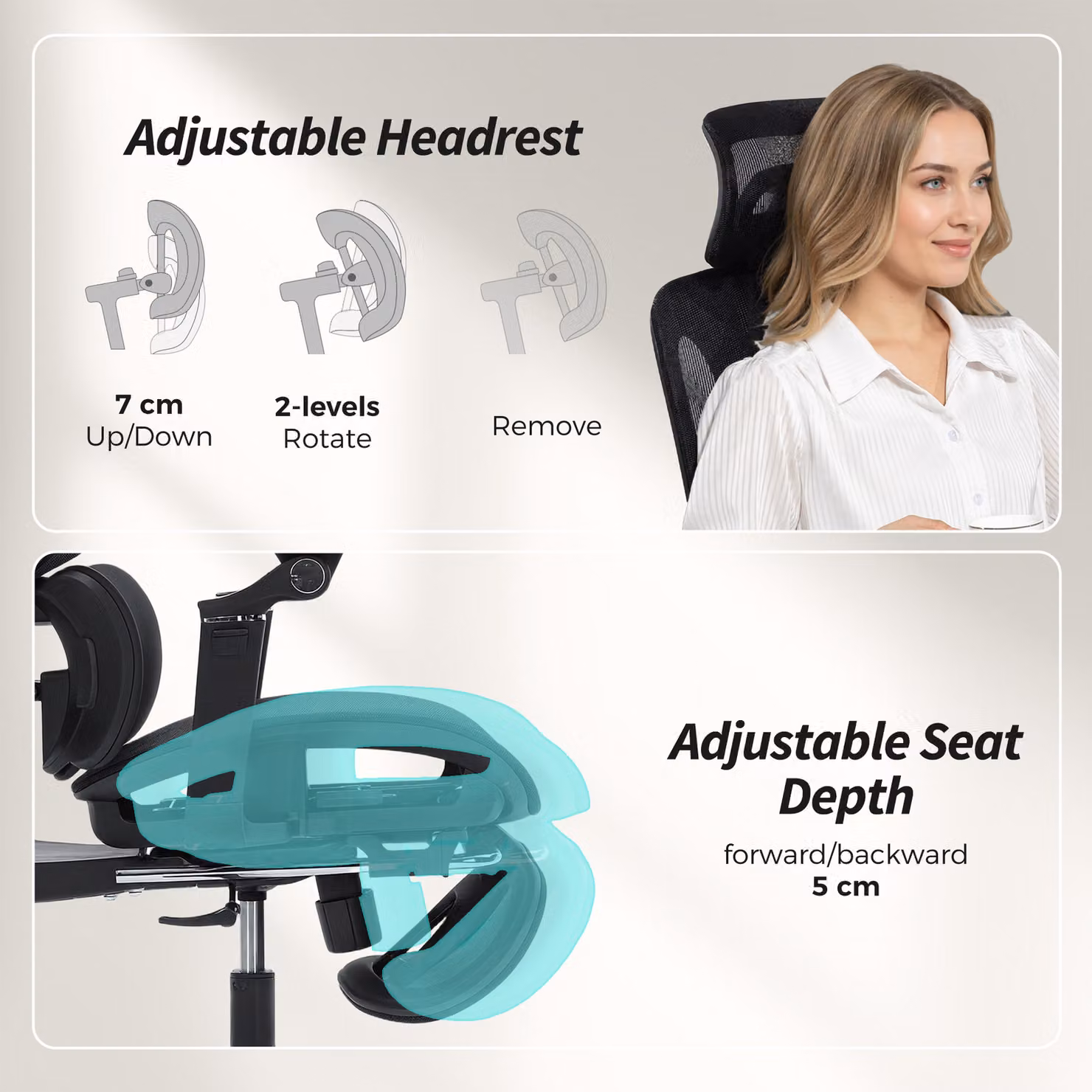 HOMCOM Ergonomic Black Fabric Office Chair with Headrest and Armrests – 6