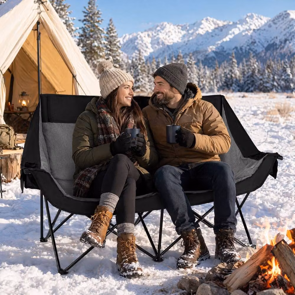 Costway Heated Double Camping Chair Oversized Padded Loveseat in Black – 4
