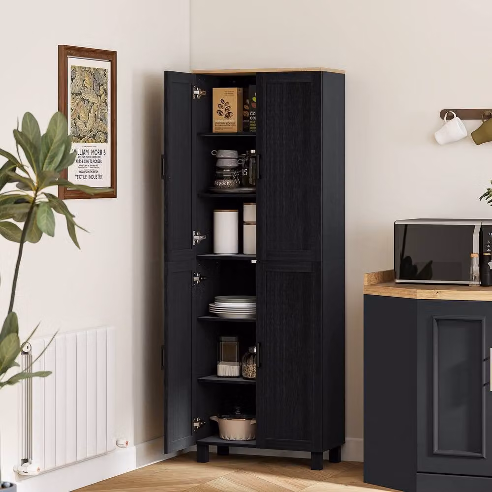 STILVORA Modern Black Matt Kitchen Cupboard with 4 Hinged Doors and Internal Shelves – 2