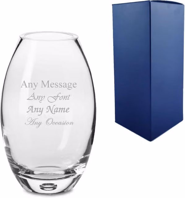 Uniqueful Personalised Engraved Handmade Barrel Bubble Base Glass Vase in Clear, Height: 15 cm