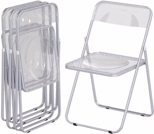 NESTLUNE Foldable Clear Chairs with Heavy Duty Steel Frame, Silver