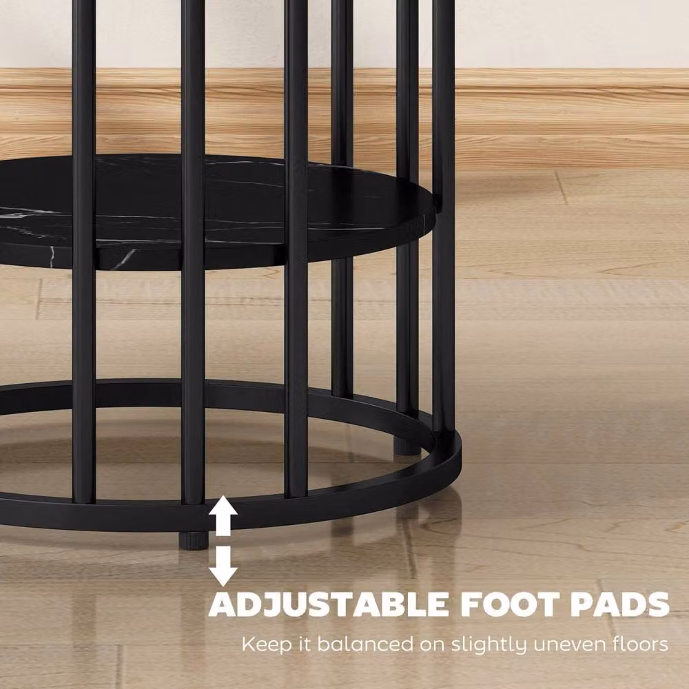 Wyld Haus Dilisu Set of 2 Black Marble Effect Round Coffee Tables with Glossy Metal Sled Base – 6