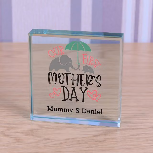 Uniqueful Personalised Our First Mothers Day Glass Token in Transparent and Beige