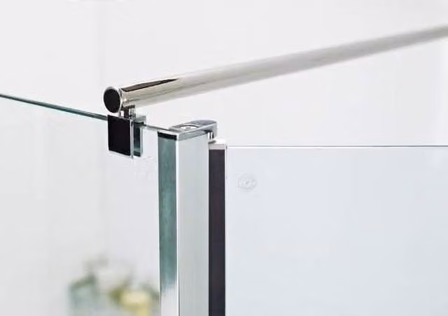 Nes Home Chrome Round Support Bar for Wet Room Glass Panels in Silver