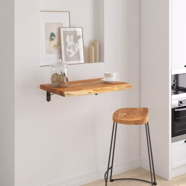 Berkfield Home Rectangular Acacia Solid Wood Wall Shelf with Live Edge, Brown, W: 60 cm, D: 40 cm, H: 2.5 cm