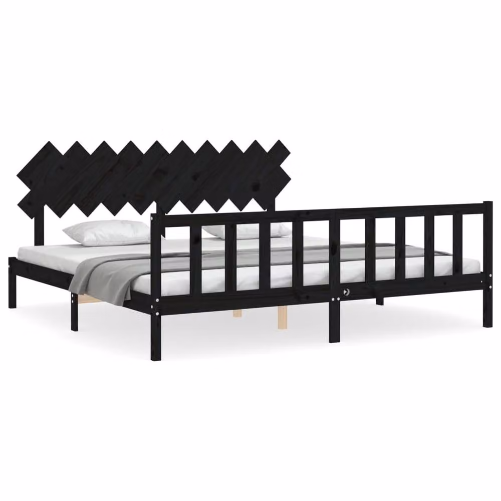 Berkfield Home Beautiful Bed Frame with Headboard in Black Solid Pine Wood W/D/H: 200 x 200 x 80.5 cm – 2