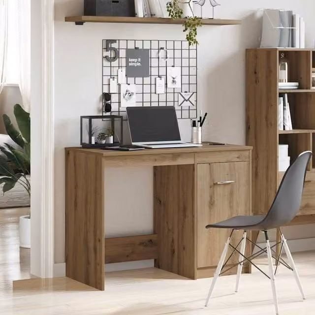 Berkfield Home Elegant Artisan Oak Writing Desk in Brown, W/D/H: 100 x 50 x 76 cm