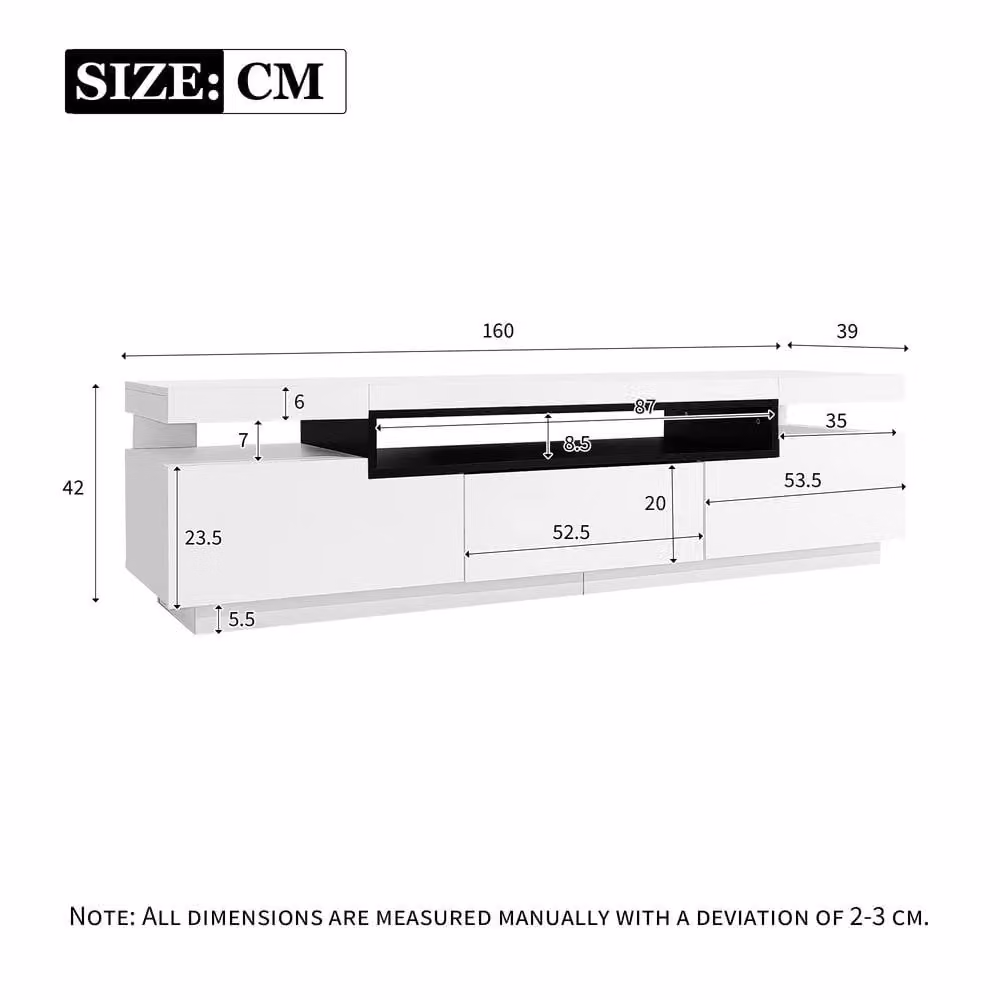 Merax White High Gloss LED TV Stand with 3 Drawers, W/D/H: 160 x 39 x 42 cm – 3