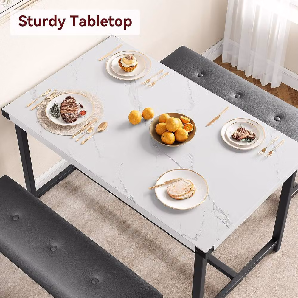 London Boutique 3-Piece Dining Set with Rectangular Table and 2 Upholstered Benches in White – 5