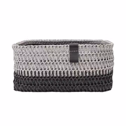 JVL Kenzi Set of 2 Open Weave Rectangular Storage Baskets with Lids and Handles, Grey