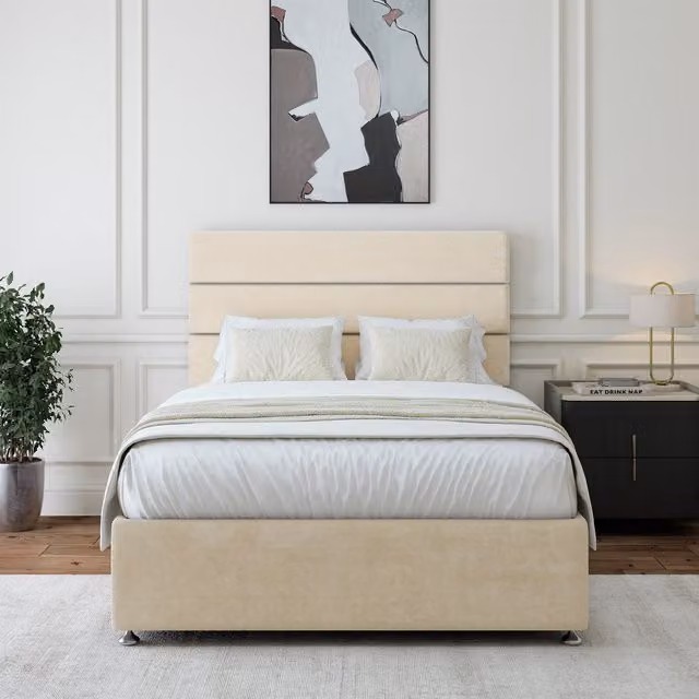 Bedmaster Luxury Velvet Divan Base with Storage Drawers and Lined Headboard, W/D/H: 120 x 200 cm