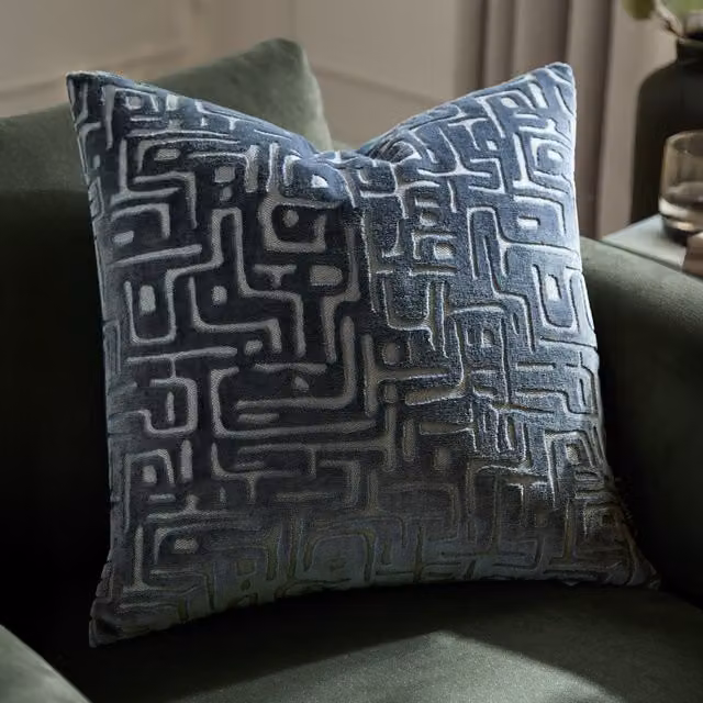 Make It A Home Soren Blue Velvet Abstract Square Cushion