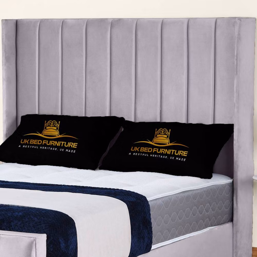 UK Bed Furniture Empire Winged Gas Lift Ottoman Upholstered Velvet Bed in Silver, Super King Size – 2