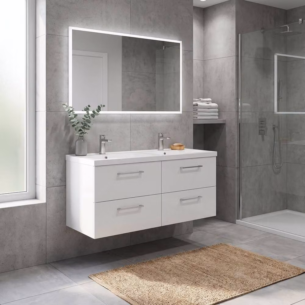 Balterley Level 1200mm Wall Hung 4-Drawer Unit with Double Basin in Gloss White – 2
