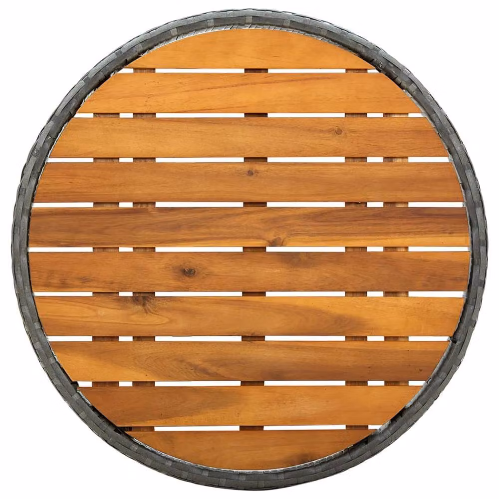 Berkfield Home Grey Poly Rattan and Solid Acacia Wood Tea Table, Diameter: 60 cm – 2