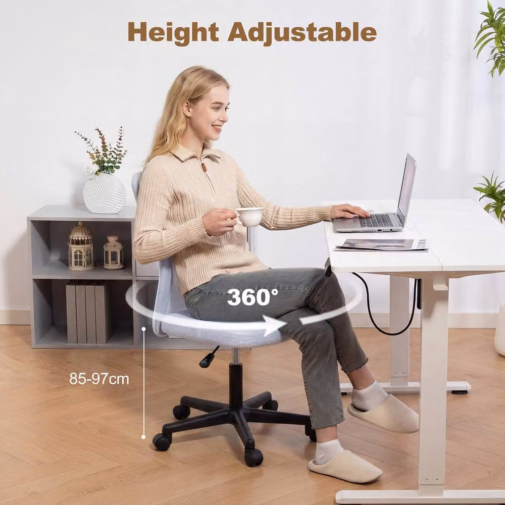VINSETTO White Mesh Armless Task Chair with Adjustable Height and 360 Degree Swivel – 4