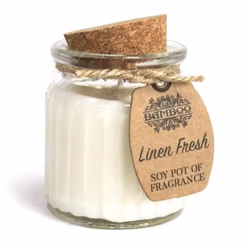 KDMD Set of 2 Linen Fresh Soy Pot of Fragrance Glass Jar Candles in White