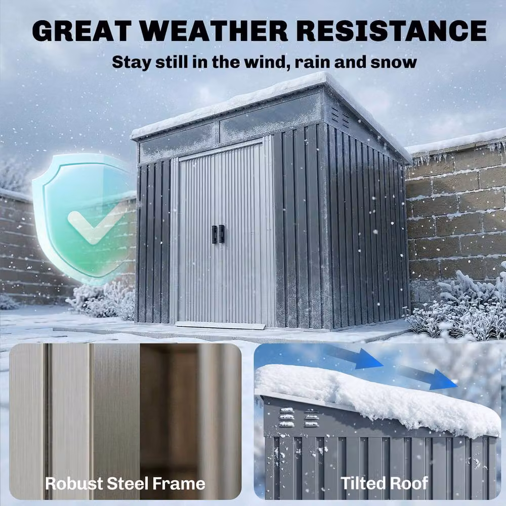 Rolipo Grey Galvanised Metal Pent Shed with Sliding Doors and Side Vents, W/D/H: 198.12 x 121.92 x 181.5 cm – 7