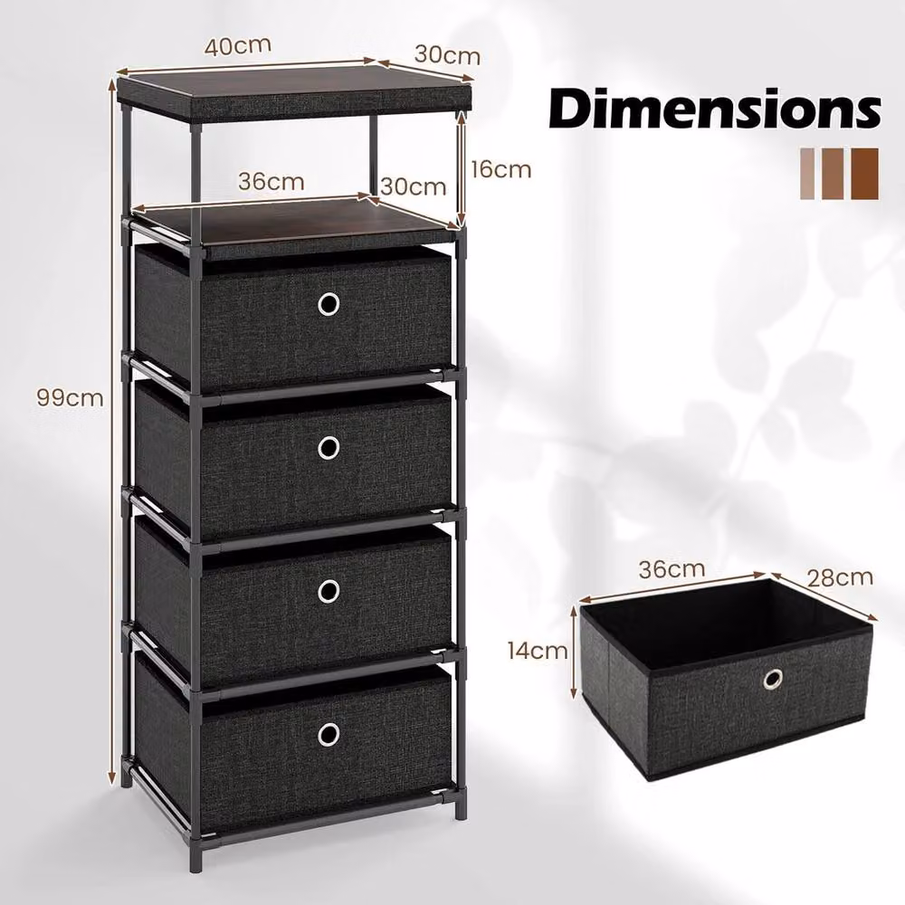 FORGEVIO Fabric Storage Tower with Wood Top and Metal Frame, Black – 2