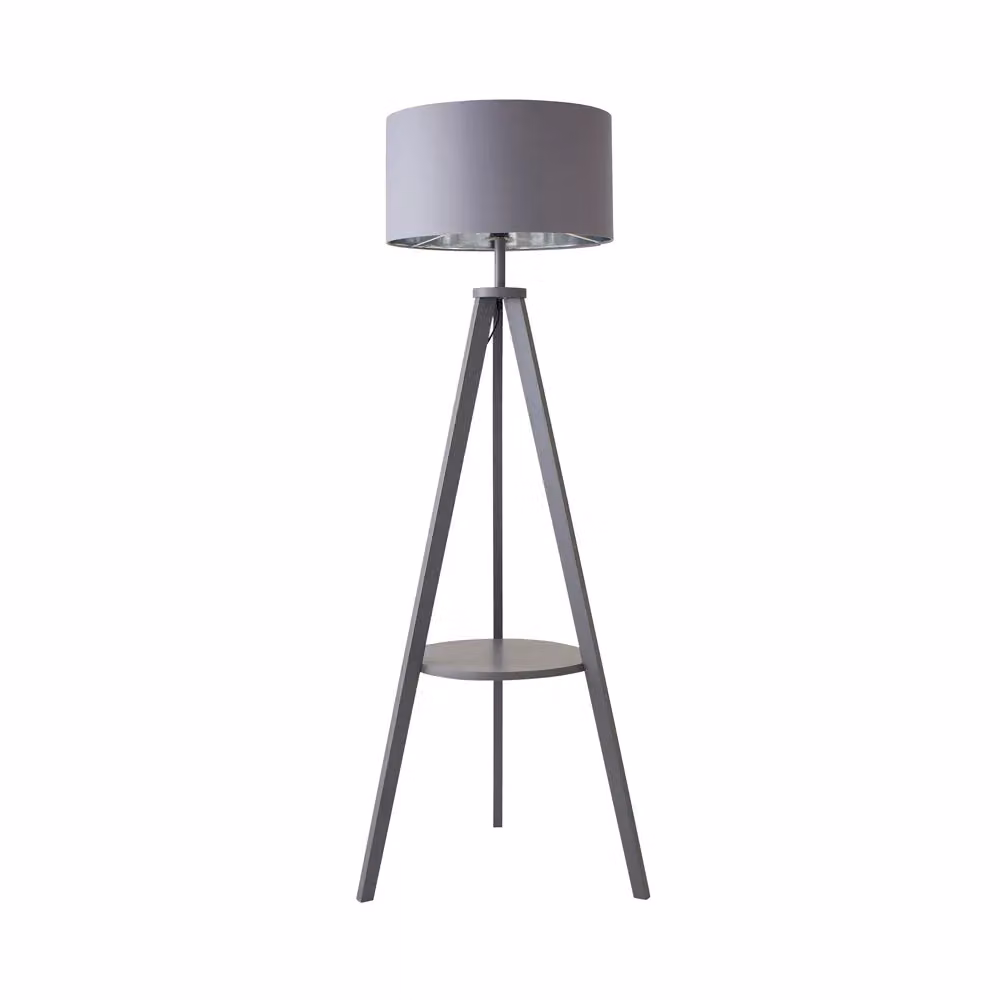 ValueLights Morrigan Grey Wood Tripod Floor Lamp with Chrome Shade – 2