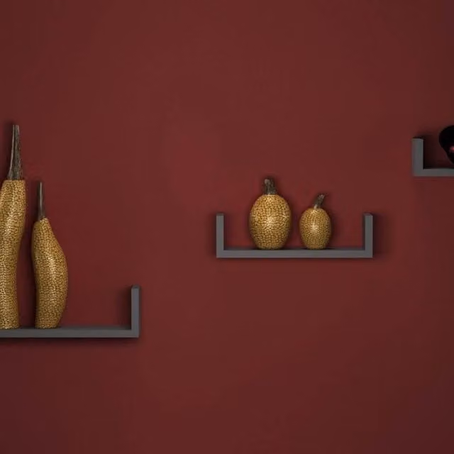 Kelvenix Set of 3 U-Shaped Floating Wooden Wall Mounted Display Shelves in Grey