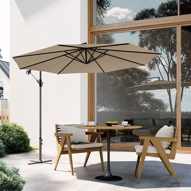Breeins 3m Cantilever Patio Umbrella with Cross Base in Beige and Yellow