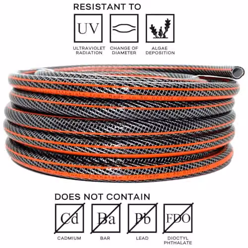 SolaDirect 15 m Kink-Free 1/2 inch Reinforced PVC Garden Hose Pipe, Black and Orange – 6