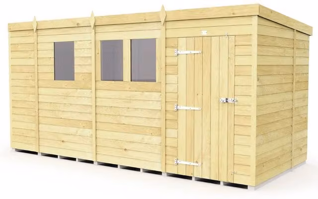 Buttercup Farm Brown Pent Wood Shed with Single Door and Windows, L214 x W387 x H201 cm – 1