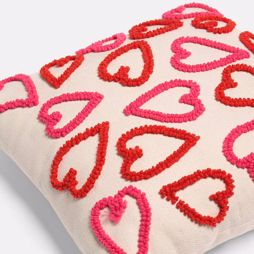 OHS Heart Tufted Square Scatter Cushion in Red and Pink, 40 x 40 cm – 8