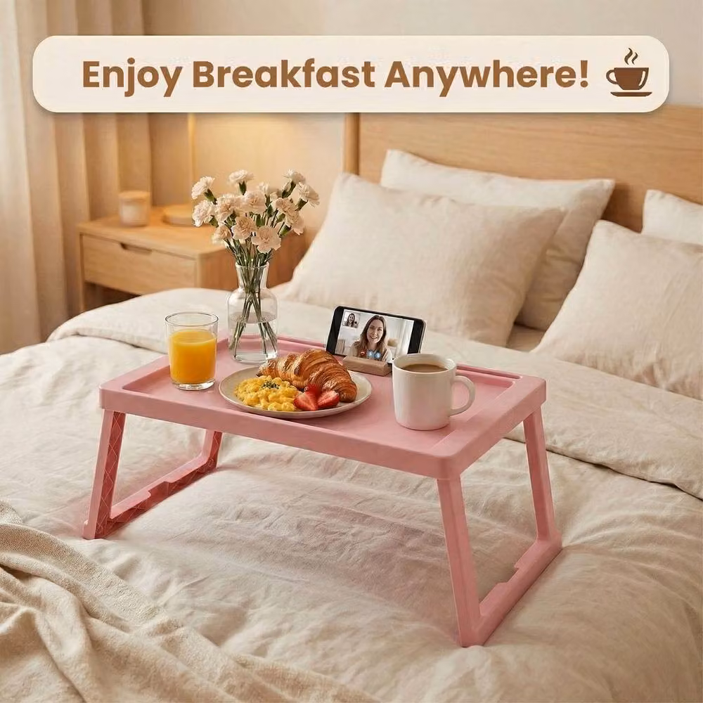 FORGEVIO Pink Plastific Folding Bed Tray Table with Legs – 2