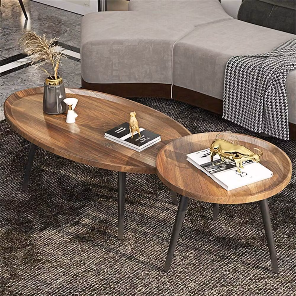 KORVIXA Nest of 2 Triangle Solid Wood Coffee Table Set in Brown – 4