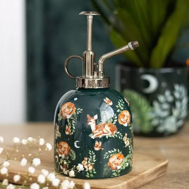 Uniqueful Fawn & Friends Forest Print Ceramic Plant Mister in Green – 1