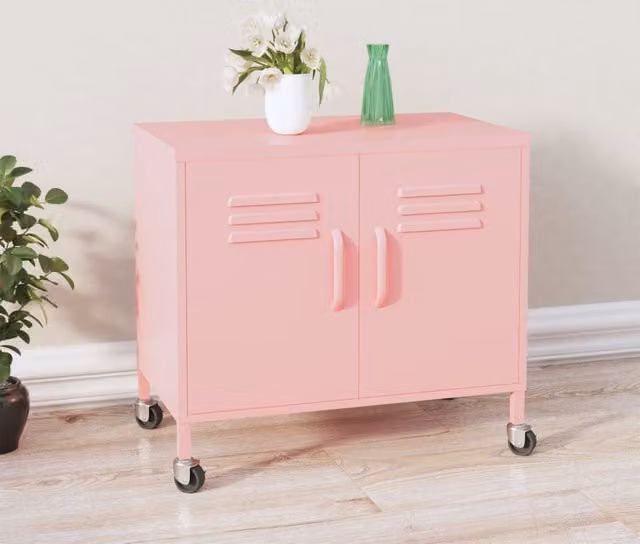 Berkfield Home Pink Metal Storage Cabinet W: 60 cm, D: 35 cm, H: 56 cm