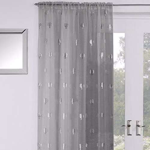 Tyrone Textiles Silver Grey Birch Slot Top Voile Curtain Fabric Panel