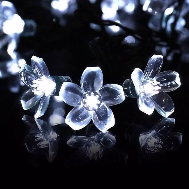 SPETLEK 50 LED Solar Powered Flower Garden String Lights in Cool White Transparent Plastic – 1