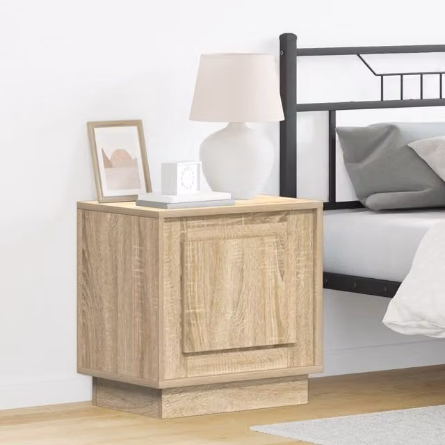 Berkfield Home Set of 2 Sonoma Oak Bedside Cabinets with Integrated LED Lights in Beige, W/D/H: 44 x 34.5 x 45 cm