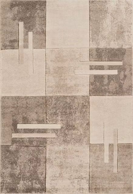Desire Rugs Santiago Modern Geometric Patterned Carved Area Rug in Beige and Grey, W: 200 cm, D: 290 cm