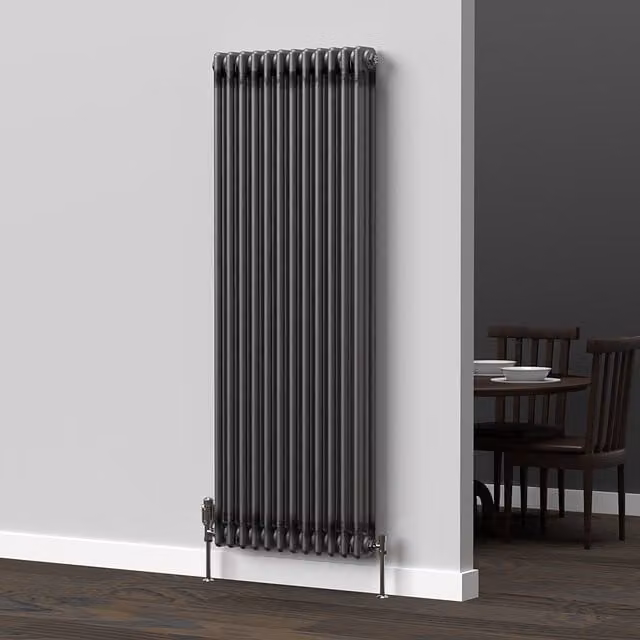 Lux Heat Vertical 3 Column Traditional Radiator in Silver/Grey Bare Metal Lacquer, H 150 cm x W 56 cm x D 12.6 cm – 1
