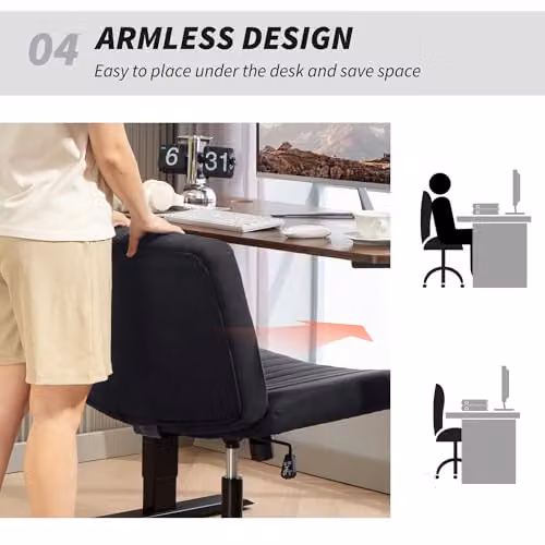 HOMCOM Black Fabric Armless Task Chair with 360 Degree Swivel and Weight Adjustment for Home Office or Bedroom, W/D/H: 45.0 x 64.0 x 83.0 cm – 7