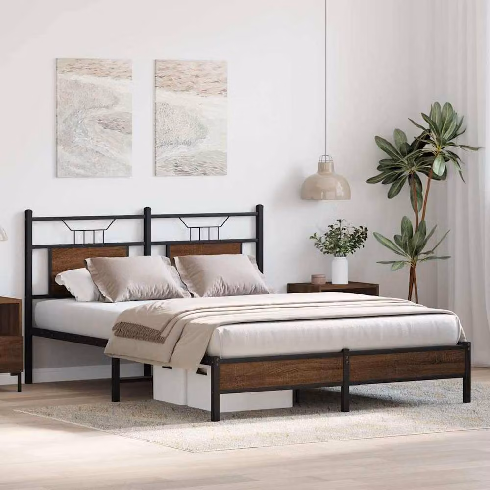 Berkfield Home Bed Frame in Brown Oak, Engineered Wood, W/D/H: 140 x 200 cm – 3