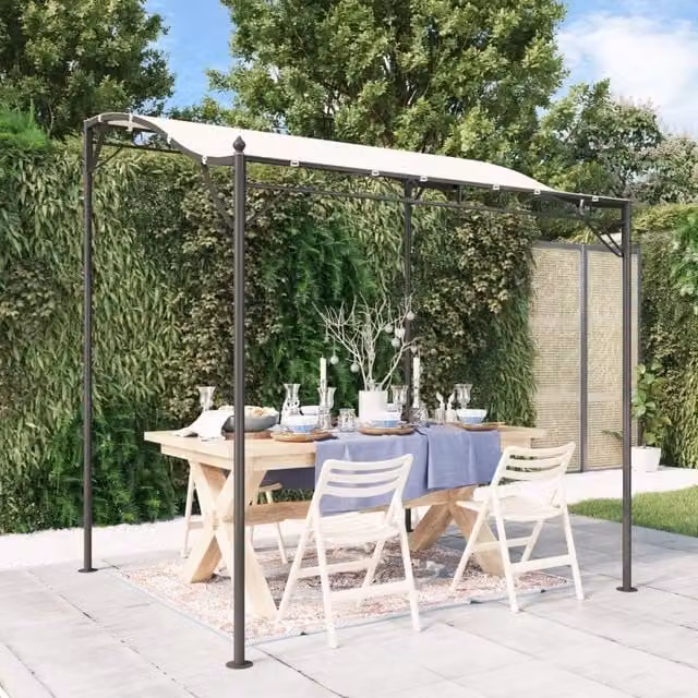 Berkfield Home Garden Canopy in Beige with Steel Frame and Polyester Fabric, W/D/H: 2.0 x 2.3 x 2.3 m