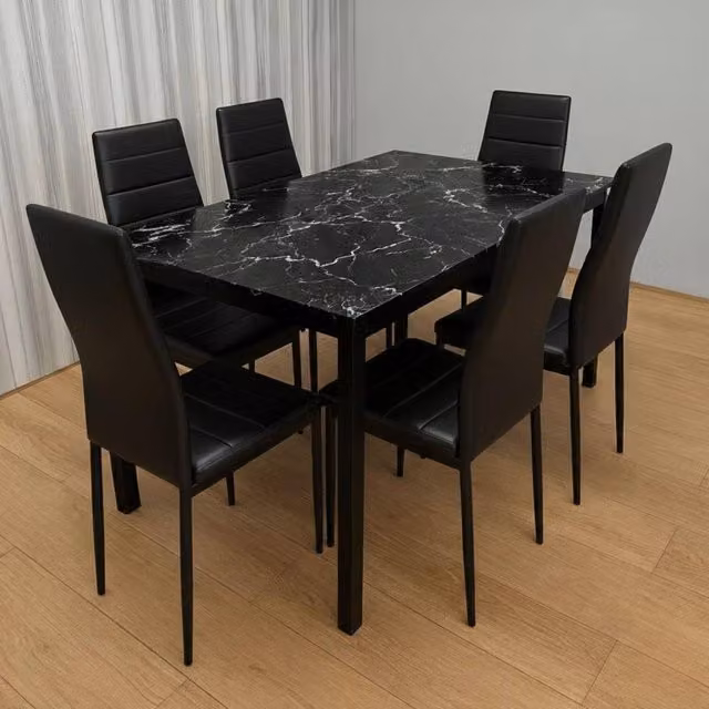 KOSY KOALA Black Marble Effect Dining Table and 6 Chairs Set in Black – 1