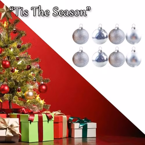 VFM e-Store Silver Round Christmas Bauble Hanging Tree Ornaments, Pack of 8, 5cm – 6