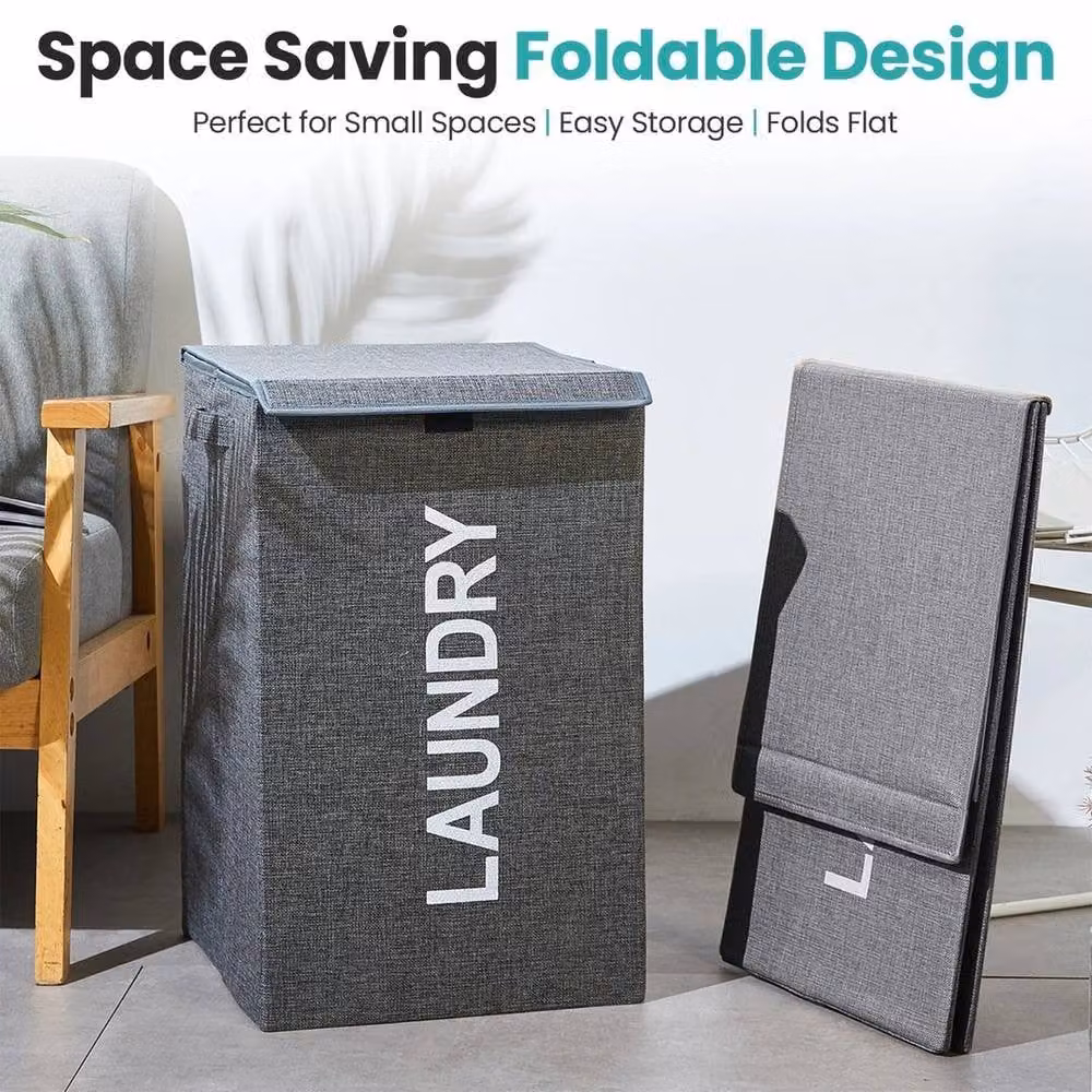 FORGEVIO Grey Collapsible Fabric Laundry Basket with Lid, W/D/H: 57 x 33 x 53 cm – 3