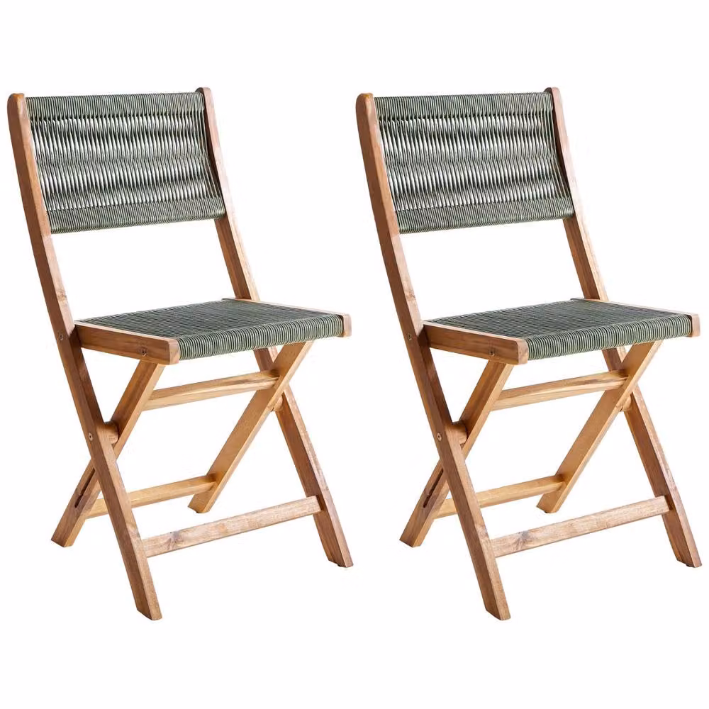 Wyld and Coco Set of 2 Green Acacia Wood Folding Garden Chairs with Armrests – 2